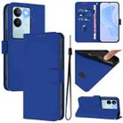 For vivo V29 5G Global / V29 Pro Skin Feel Solid Color Leather Phone Case with Lanyard(Dark Blue) - 1