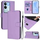 For vivo V29 5G Global / V29 Pro Skin Feel Solid Color Leather Phone Case with Lanyard(Lavender Purple) - 1