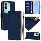 For vivo V29 5G Global / V29 Pro Skin Feel Solid Color Leather Phone Case with Lanyard(Navy Blue) - 1