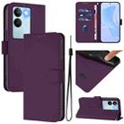 For vivo V29 5G Global / V29 Pro Skin Feel Solid Color Leather Phone Case with Lanyard(Violet) - 1