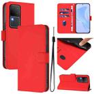 For vivo V30 5G Global / V30 Pro Global Skin Feel Solid Color Leather Phone Case with Lanyard(Red) - 1