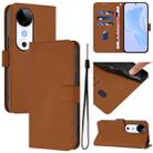 For vivo S19 Skin Feel Solid Color Leather Phone Case with Lanyard(Brown) - 1