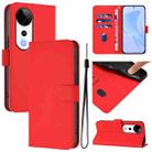 For vivo S19 Pro Skin Feel Solid Color Leather Phone Case with Lanyard(Red) - 1