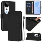 For vivo S19 Pro Skin Feel Solid Color Leather Phone Case with Lanyard(Black) - 1