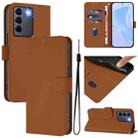 For vivo V27 5G / V27  Pro 5G Global Skin Feel Solid Color Leather Phone Case with Lanyard(Brown) - 1