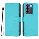 For vivo V27 5G / V27  Pro 5G Global Skin Feel Solid Color Leather Phone Case with Lanyard(Lake Blue) - 2