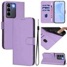 For vivo V27E 4G Global / T2 4G Global Skin Feel Solid Color Leather Phone Case with Lanyard(Lavender Purple) - 1