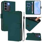 For vivo V27E 4G Global / T2 4G Global Skin Feel Solid Color Leather Phone Case with Lanyard(Dark Green) - 1