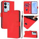 For vivo V30 Lite 5G Global Skin Feel Solid Color Leather Phone Case with Lanyard(Red) - 1