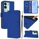 For vivo V30 Lite 5G Global Skin Feel Solid Color Leather Phone Case with Lanyard(Dark Blue) - 1