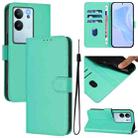 For vivo V30 Lite 5G Global Skin Feel Solid Color Leather Phone Case with Lanyard(Green) - 1