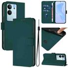 For vivo V30 Lite 5G Global Skin Feel Solid Color Leather Phone Case with Lanyard(Dark Green) - 1