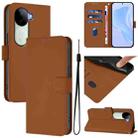 For vivo V40E 5G India / iQOO Z9s 5G Skin Feel Solid Color Leather Phone Case with Lanyard(Brown) - 1