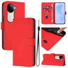 For vivo V40E 5G India / iQOO Z9s 5G Skin Feel Solid Color Leather Phone Case with Lanyard(Red) - 1