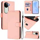 For vivo V40E 5G India / iQOO Z9s 5G Skin Feel Solid Color Leather Phone Case with Lanyard(Pink) - 1