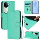 For vivo V40E 5G India / iQOO Z9s 5G Skin Feel Solid Color Leather Phone Case with Lanyard(Green) - 1