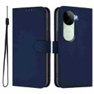 For vivo V40E 5G India / iQOO Z9s 5G Skin Feel Solid Color Leather Phone Case with Lanyard(Navy Blue) - 2