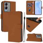 For vivo Y17S 4G Global Skin Feel Solid Color Leather Phone Case with Lanyard(Brown) - 1