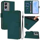 For vivo Y17S 4G Global Skin Feel Solid Color Leather Phone Case with Lanyard(Dark Green) - 1