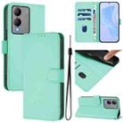 For vivo Y17S 4G Global Skin Feel Solid Color Leather Phone Case with Lanyard(Mint Green) - 1