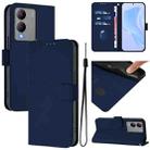 For vivo Y17S 4G Global Skin Feel Solid Color Leather Phone Case with Lanyard(Navy Blue) - 1