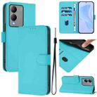For vivo Y17S 4G Global Skin Feel Solid Color Leather Phone Case with Lanyard(Lake Blue) - 1