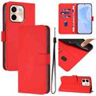 For vivo Y28 4G Skin Feel Solid Color Leather Phone Case with Lanyard(Red) - 1