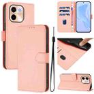 For vivo Y28 4G Skin Feel Solid Color Leather Phone Case with Lanyard(Pink) - 1