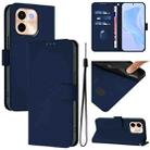 For vivo Y28 4G Skin Feel Solid Color Leather Phone Case with Lanyard(Navy Blue) - 1