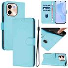 For vivo Y28 4G Skin Feel Solid Color Leather Phone Case with Lanyard(Sky Blue) - 1