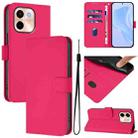 For vivo Y28 4G Skin Feel Solid Color Leather Phone Case with Lanyard(Rose Red) - 1
