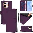 For vivo Y28 4G Skin Feel Solid Color Leather Phone Case with Lanyard(Violet) - 1