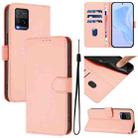 For vivo Y33S 4G Global / Y21 2021 Skin Feel Solid Color Leather Phone Case with Lanyard(Pink) - 1