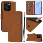 For vivo Y35 4G Global / Y22S 4G Global Skin Feel Solid Color Leather Phone Case with Lanyard(Brown) - 1