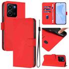 For vivo Y35 4G Global / Y22S 4G Global Skin Feel Solid Color Leather Phone Case with Lanyard(Red) - 1