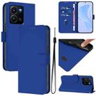 For vivo Y35 4G Global / Y22S 4G Global Skin Feel Solid Color Leather Phone Case with Lanyard(Dark Blue) - 1