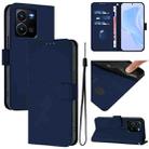 For vivo Y35 4G Global / Y22S 4G Global Skin Feel Solid Color Leather Phone Case with Lanyard(Navy Blue) - 1