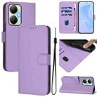 For vivo Y27 4G 2023 Global Skin Feel Solid Color Leather Phone Case with Lanyard(Lavender Purple) - 1