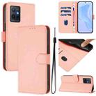 For vivo Y55S 2023 5G / Y55 5G Global Skin Feel Solid Color Leather Phone Case with Lanyard(Pink) - 1