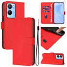 For vivo Y56 5G Global / Y16 4G Global Skin Feel Solid Color Leather Phone Case with Lanyard(Red) - 1