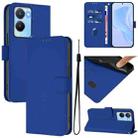 For vivo Y56 5G Global / Y16 4G Global Skin Feel Solid Color Leather Phone Case with Lanyard(Dark Blue) - 1