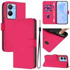 For vivo Y56 5G Global / Y16 4G Global Skin Feel Solid Color Leather Phone Case with Lanyard(Rose Red) - 1