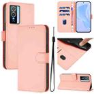 For vivo Y76 5G Skin Feel Solid Color Leather Phone Case with Lanyard(Pink) - 1