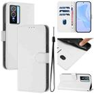 For vivo Y76 5G Skin Feel Solid Color Leather Phone Case with Lanyard(White) - 1