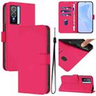 For vivo Y76 5G Skin Feel Solid Color Leather Phone Case with Lanyard(Rose Red) - 1