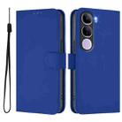 For vivo V40 Lite 5G IDN Skin Feel Solid Color Leather Phone Case with Lanyard(Dark Blue) - 2