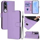 For vivo V40 Lite 5G IDN Skin Feel Solid Color Leather Phone Case with Lanyard(Lavender Purple) - 1