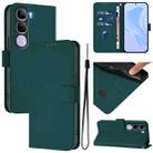 For vivo V40 Lite 5G IDN Skin Feel Solid Color Leather Phone Case with Lanyard(Dark Green) - 1