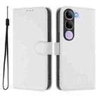 For vivo V40 Lite 5G IDN Skin Feel Solid Color Leather Phone Case with Lanyard(White) - 2