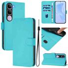 For vivo V40 Lite 5G IDN Skin Feel Solid Color Leather Phone Case with Lanyard(Lake Blue) - 1